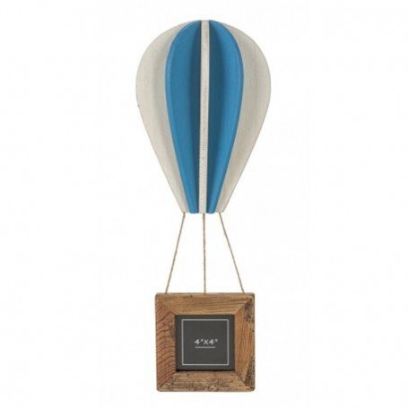 Marco en forma de globo aerostático azul elaborado en madera