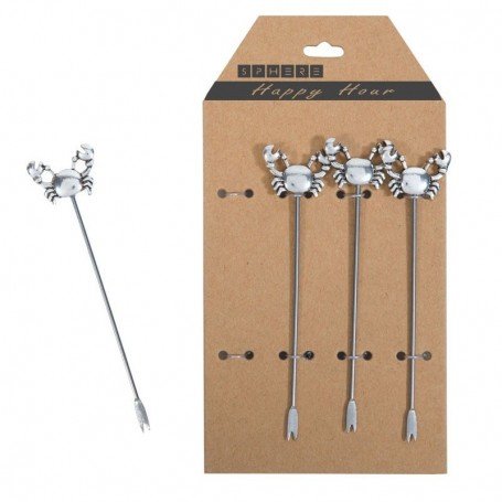 Set de cuatro pinchos metálicos decorado con cangrejo 