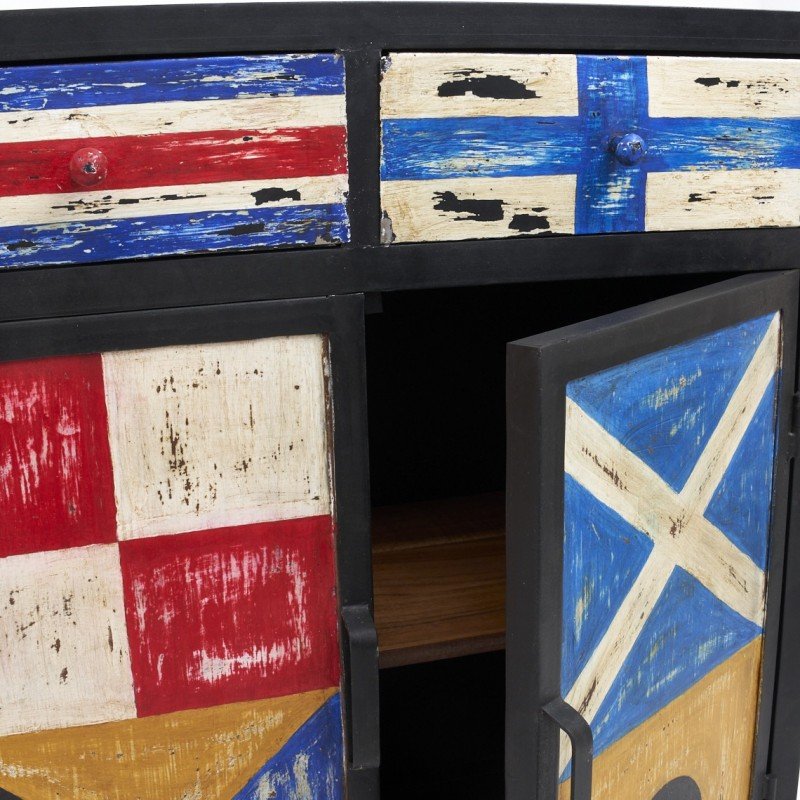Cómoda en madera y metal con banderas