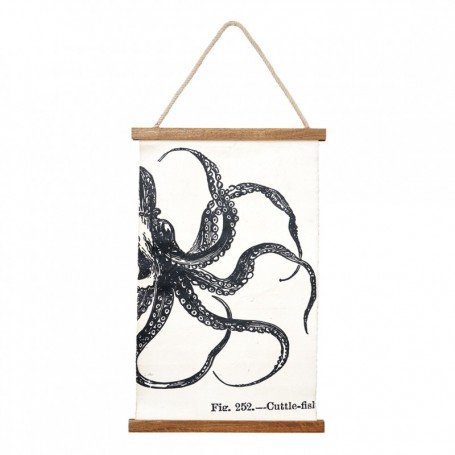 Lámina pulpo marino en tela y madera
