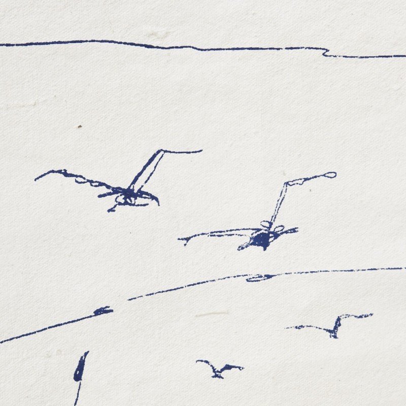 Lámina de tela pesquero y gaviotas