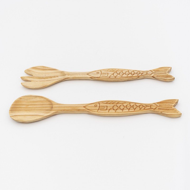 Set cubiertos pez de madera 