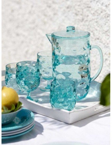 Set de copa de vino cristalino celeste